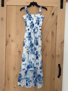 Beautiful! Speechless White Maxi Dress with Blue Floral Print
